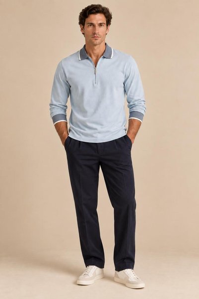 ALEXANDERGARDI Fermuarlı Kontrast Polo Yaka Erkek Sweatshirt