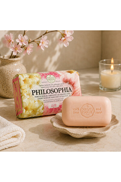 Nesti Dante Philosophia Lift Soap Bar 250g | Cherry Blossom, Osmanthus & Geranium | Italian Vegan Soap | Firms, Tones & Lifts Skin | Nourishing Gentle Cleanser | Paraben, GMO, PEG & Petrochemical-Free