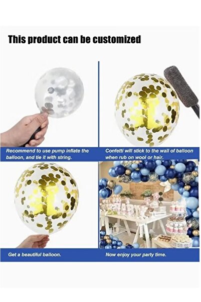 SDCNT Navy Blue Gold Confetti Balloon Garland Kit, Gold Metallic Balloons for...