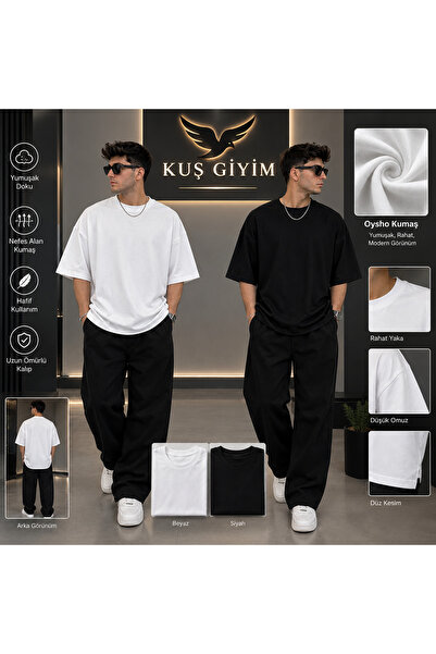 Erkek Oversize Basic Tişört – Oysho Kumaş – Siyah & Beyaz