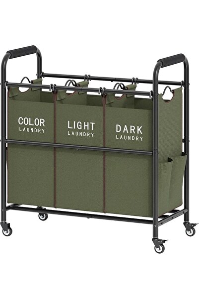 Tajsoon 3 Bag Laundry Sorter Cart, Laundry Hamper Sorter Basket with Heavy Du...
