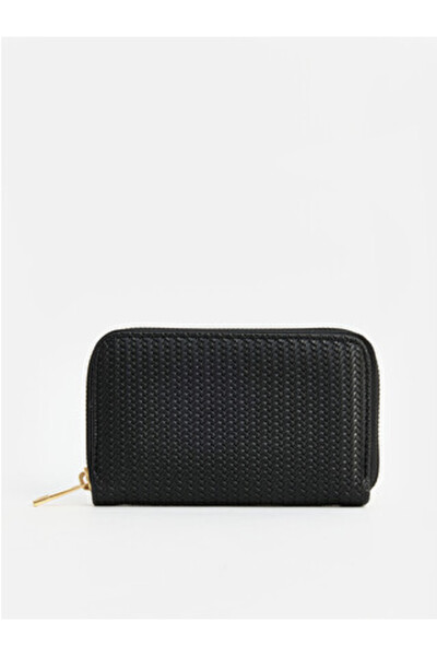 LC Waikiki Black Leather Look Knitted Patterned Women's Wallet