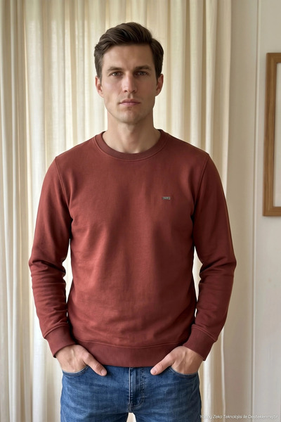 Çizgi Triko Men's Crew Neck Tile Sweater Thessaloniki Knit Solid Color Classi...