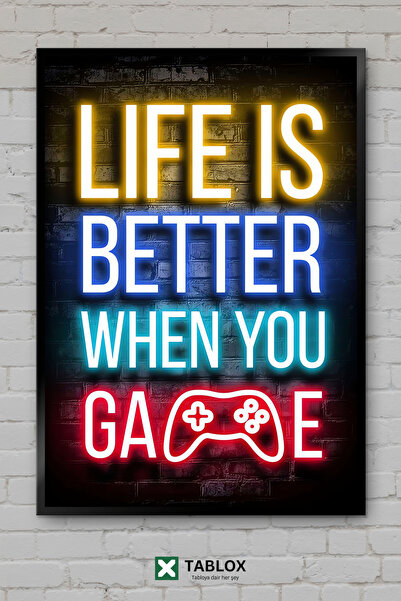 tablomaxtbx Gamer Life Quote Αφίσα Τέχνης Gamer με Κορνίζα Διακοσμητικός πίνα...
