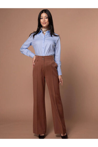 HERMOSA Pantaloni de damă Soraya cu talie înaltă, croială dreaptă, maro 3605500592736