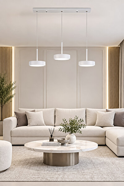 Fer Avize Ela Led Modern Tasarım 3 Renk Işık Seçenekli Enerji Tasarruflu 3'lü Led Avize Mutfak Salon Çocuk Odası Giyinme Odası