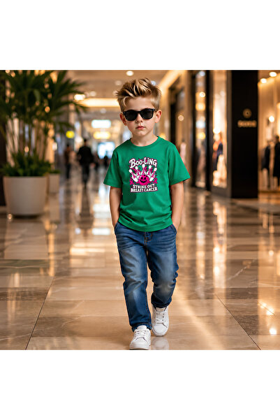 PRINTSHOP4ME BreastCancer Awareness Kids T-Shirt For Boys–Green Cotton Tee With Pink Ribbon Support Squad Print