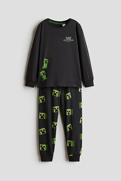 H&M Pamuklu ve Baskılı Pijama Takımı