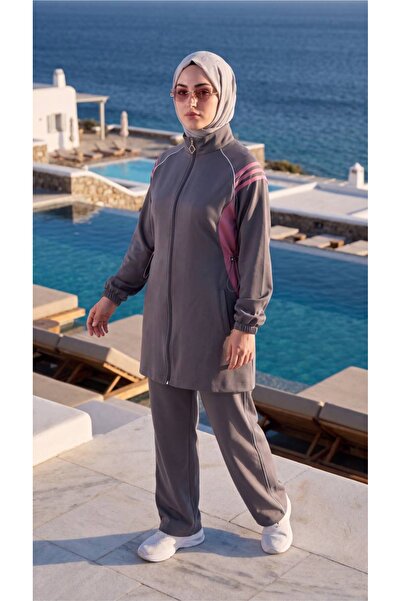 estilowear Women's Hijab Tracksuit Set Zippered Sports Suit Model 3006