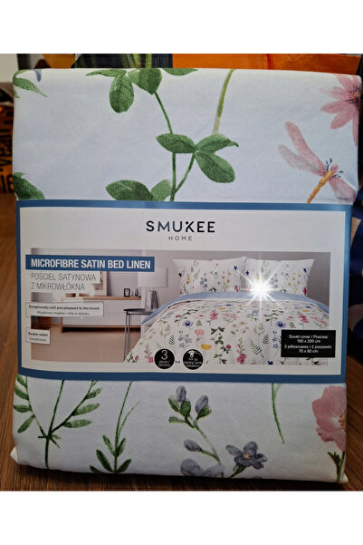 SMUKEE HOME Set de lenjerie de pat din satin microfibră, cu flori, 160 x 200,...
