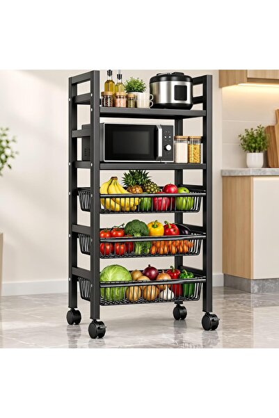 Generic 5-Tier Kitchen Storage Rack with Wheels, Microwave Stand with 2 Shelv...