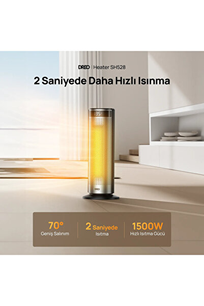 DREO Akıllı Elektrikli Isıtıcı 2000W 5 Kademe Kumandalı 70° Salınım Dijital Termostat
