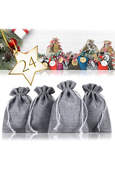 Generic Brand Set de 24 de săculeți din iută gri, 13 x 9,5 cm, săculeți mici ...