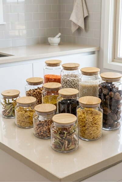 ÖZ HOME 12 Piece Vacuum Sealed Bamboo Lid Jar Set -Labeled-Spice Container - ...