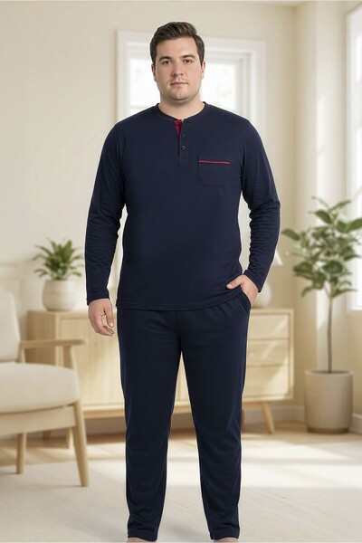 REN Men's Navy Blue 100% Cotton Uzunkol Tok Fabric Collar Buttoned Large Size...