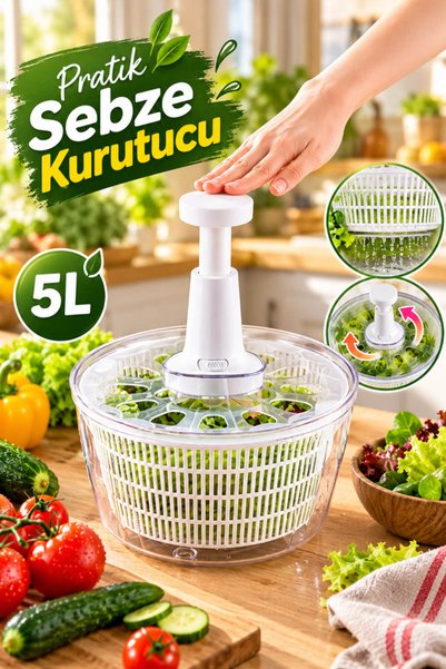 House Bird 5 Litre Manuel Sebze ve Salata Kurutucu – Basmalı Yeşillik Kurutuc...