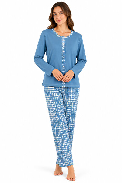 YUYİ NENA 100% BUMBAC, CU MÂNECĂ LUNGĂ, CU NASTURI PE FAȚĂ, SET DE PIJAMALE P...