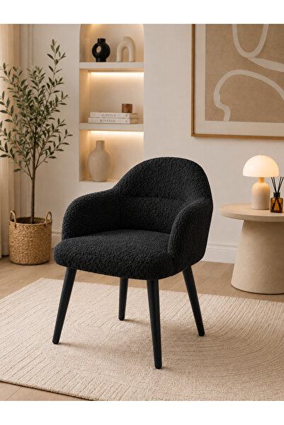 Yuems home Teddy Kumaş Makyaj Sandalyesi Gürgen Ahşap Ayaklı Modern Berjer (S...
