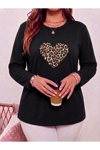 MaxiMor Women's Plus Size Printed Crew Neck Long Sleeve Viscose Cotton Lycra ...