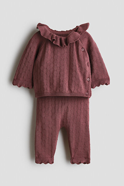 H&M 2 Parçalı Delik Desenli Triko Set