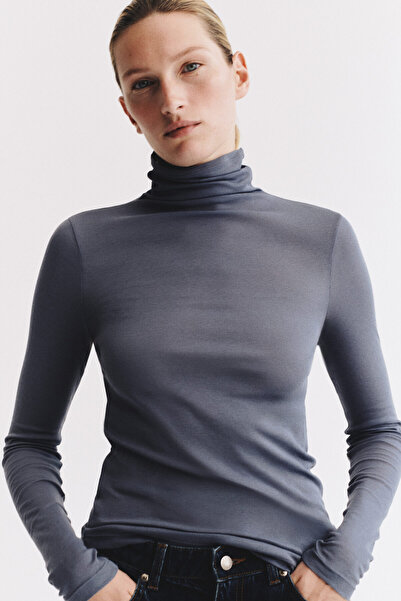 H&M Pima Pamuklu Yarım Balıkçı Yaka Üst