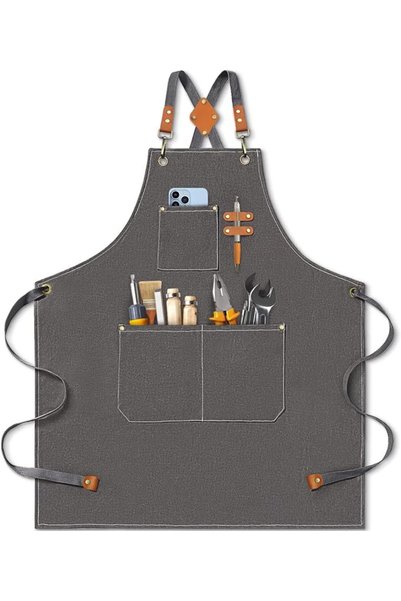 Paporich Chef Apron for Men and Women - Heavy Duty Cotton Canvas Cross Back W...