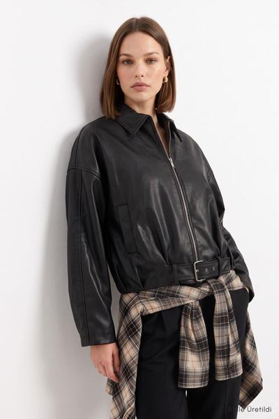 Rays Oversize Deri Ceket 3137 Siyah
