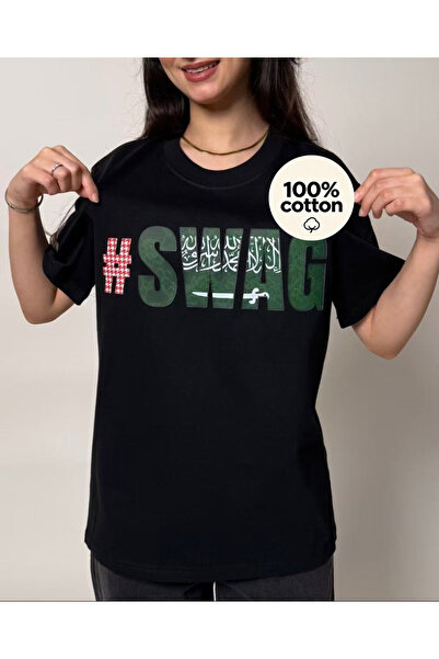 MUZİ تي شيرت مطبوع عليه SWAG لليوم الوطني السعودي، ثوب رجالي ونسائي من القطن ...