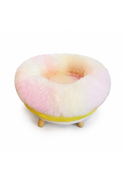 FOXMAG24 Round Fluffy Bed for Dogs and Cats, Yellow-White