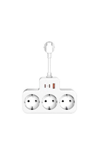 S-LINK PRZ07 Beyaz 3 Soketli 15mm 1 Usb 2 Type-C PD20W 1050 Joule Bakır Kablo...