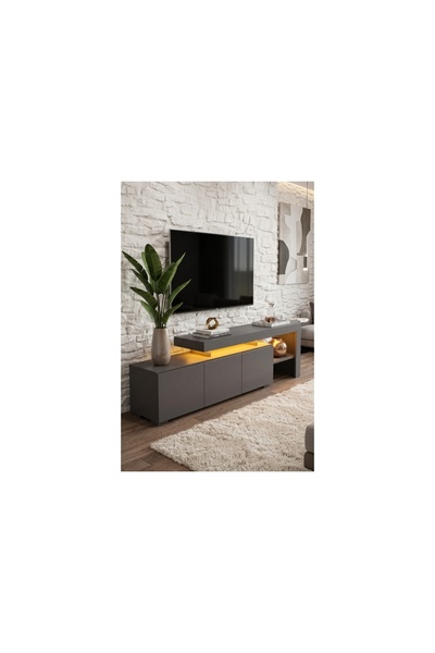 Vivense LUMA LED IŞIKLI TV ÜNİTESİ, ANTRASİT, 160 CM