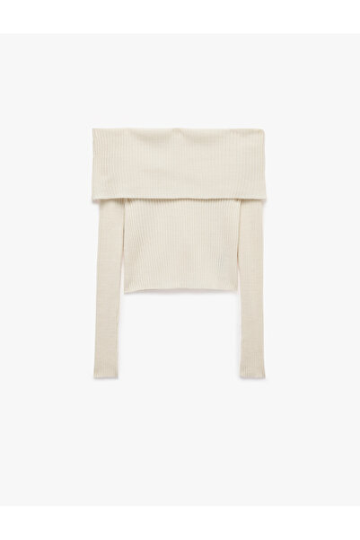 Koton Slim Fit Long Sleeve Madonna Collar Knitwear Off-The-Shoulder Sweater
