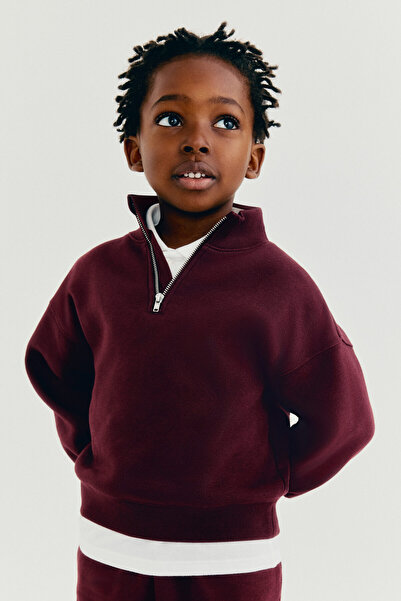 H&M Yarım Fermuarlı ve İçi Tüylü Sweatshirt