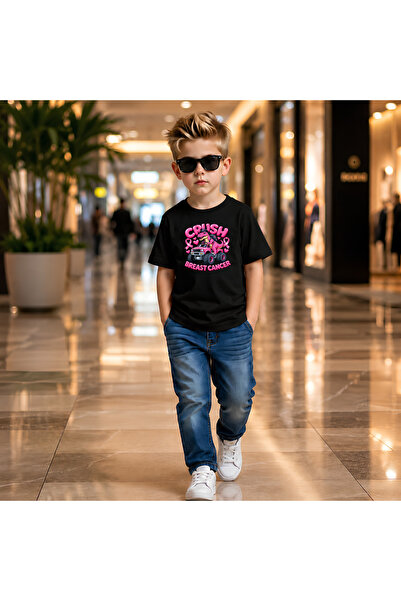 PRINTSHOP4ME BreastCancer Awareness Kids T-Shirt For Boys–Green Cotton Tee With Pink Ribbon Support Squad Print
