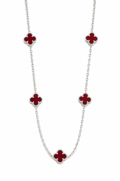 Jack Ferrero Red Clover Detailed Steel Necklace - Stylish and Durable Women's...