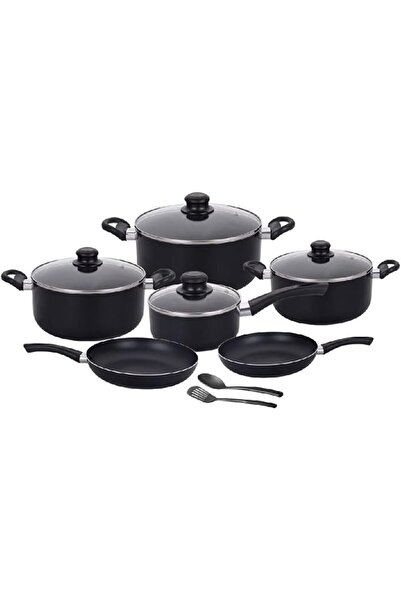 Parfait 12-Piece Durable Non-Stick Aluminium Cookware Set Black HS-6012-B