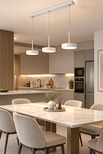 Fer Avize Ela Led Modern Tasarım 3 Renk Işık Seçenekli Enerji Tasarruflu 3'lü Led Avize Mutfak Salon Çocuk Odası Giyinme Odası