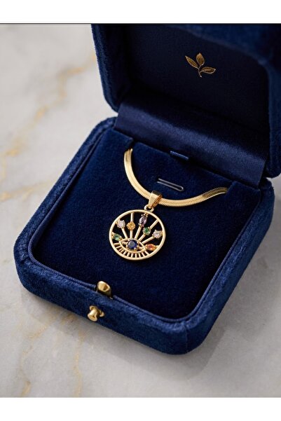 İNN JEWELLERY 316 L Çelik Kolye Göz Figürlü Yassı Renk Atmaz