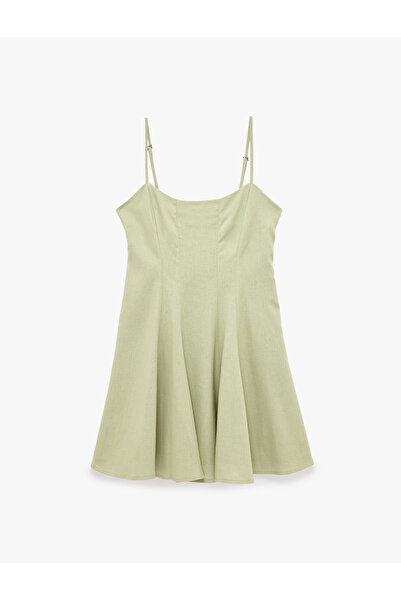 Koton Flounced U-Neck A-Line Strappy Mini Linen Dress