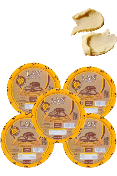 LAN ORGANICS 5 قطع من زبدة الشيا الأفريقية البيضاء المخفوقة 200 مل