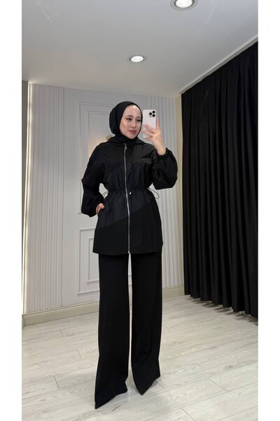 Jupe Kadın Safir Kumaş Detaylı Örme Kumaş Kapüşonlu Fermuarlı Takım 8688