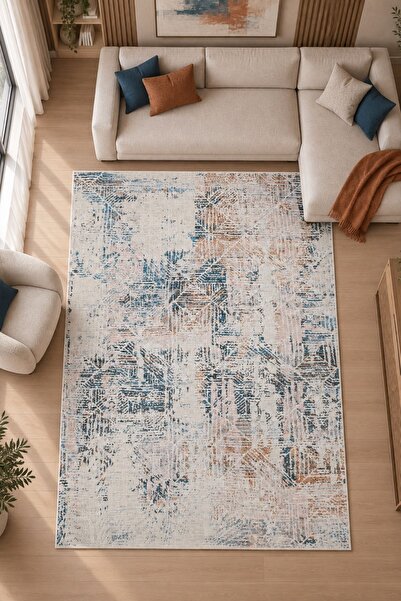 Oriente Home Zenya Serisi Mavi Şönil Makine Halısı Kaymaz Taban Yıkanabilir S...