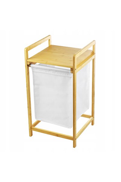NO BRAND Coș de rufe murdare extensibil din bambus, cu raft, 40l