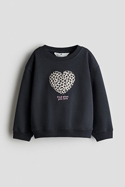 H&M Aplikeli ve İçi Tüylü Sweatshirt