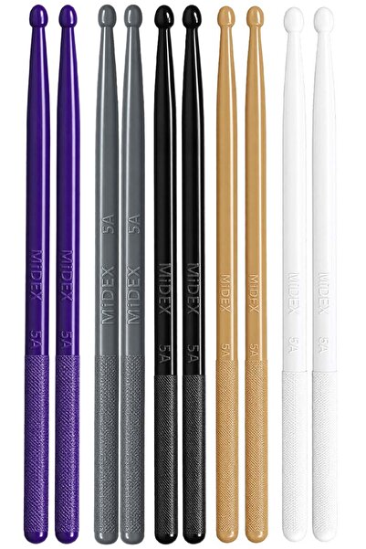 Midex GFK-901-5X PRO 5A عصي طبول احترافية غير قابلة للكسر من ألياف الكربون (5 أزواج، جميع الألوان)