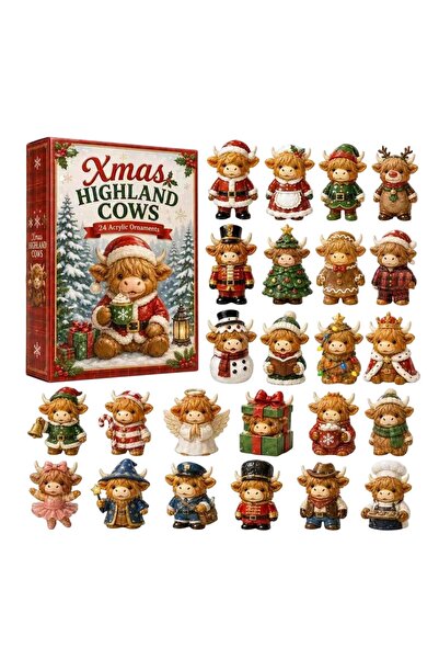 Generic Brand Calendar de Advent cu Vacă Highland 2026 cu 24 de decorațiuni a...