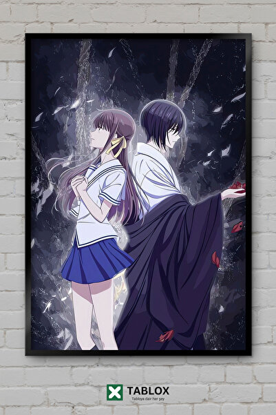 tablomaxtbx Korpa s voćem, anime manga lik, uokvirena dekorativna MDF slika
