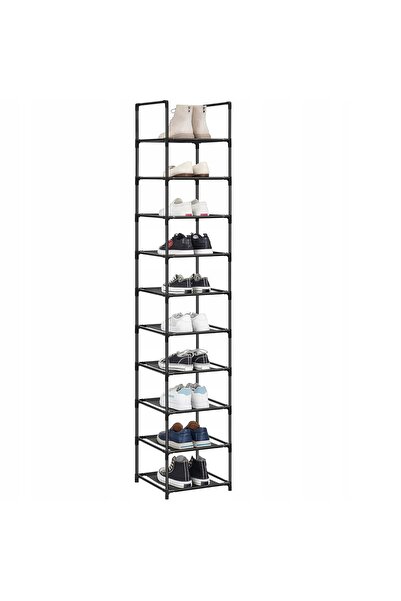 SONGMICS Raft pentru pantofi cu 10 niveluri, 33x33x173 cm, metal negru, îngust