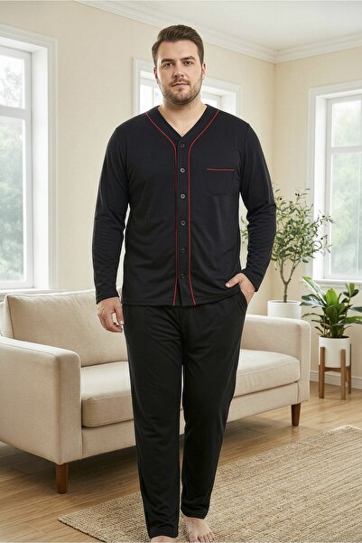 REN Men's Black 100% Cotton Uzunkol Tok Fabric Button-Down Large Size Comfort...