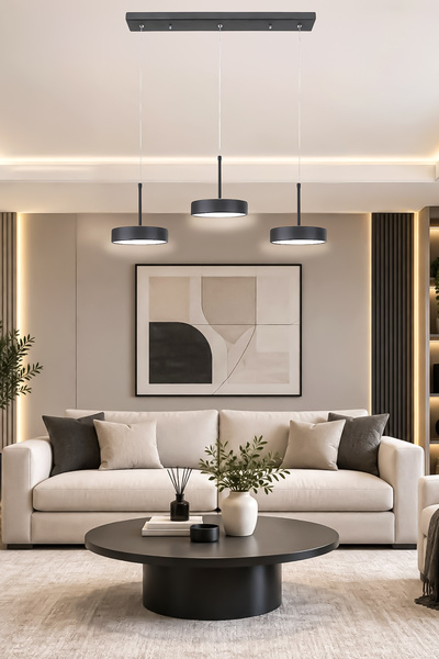 Fer Avize Ela Led Modern Tasarım 3 Renk Işık Seçenekli Enerji Tasarruflu 3'lü Led Avize Mutfak Salon Çocuk Odası Giyinme Odası